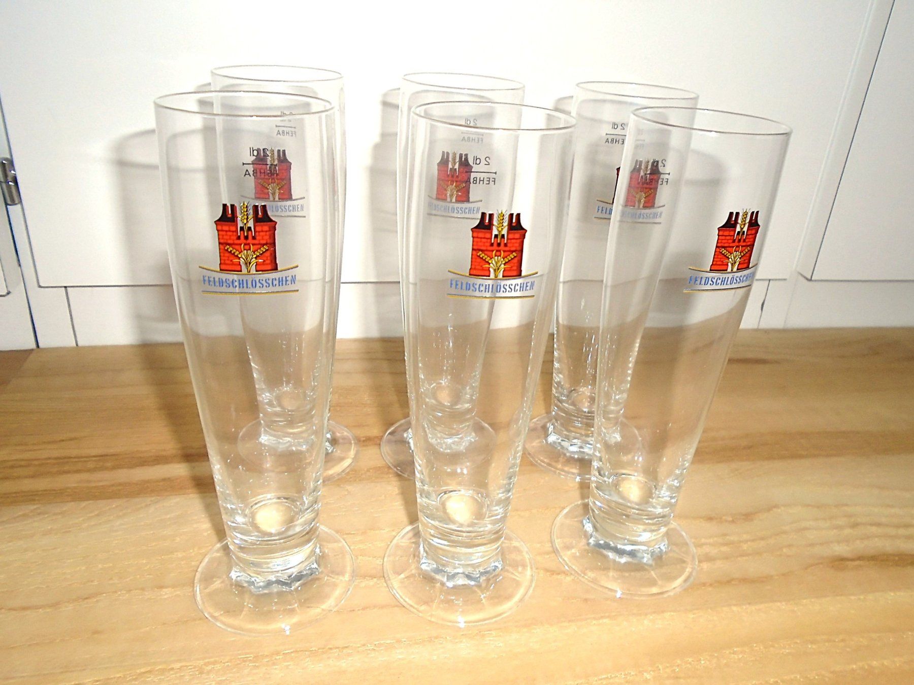 Bicchieri: 6 STANGEN Biergläser FELDSCHLÖSSCHEN, geeicht – Usato da Pfeffingen venduto da Elfenstein