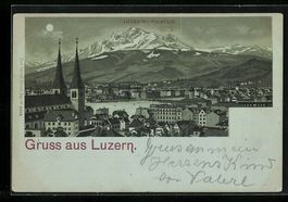 Mondschein-Lithographie Luzern, Stadt mi