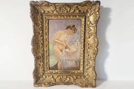 Alfred Marzin, Original Oelbild Akt Frau am Waschtisch