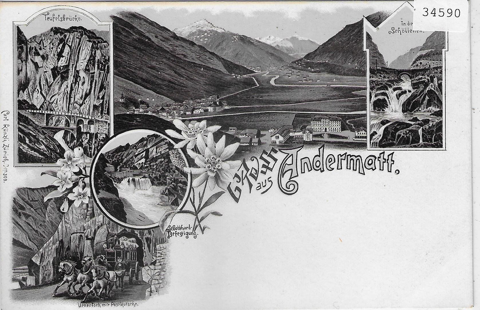 Cartoline postali: Gruss aus Andermatt - schwarze Litho – Usato da Ettingen venduto da Kartenplanet