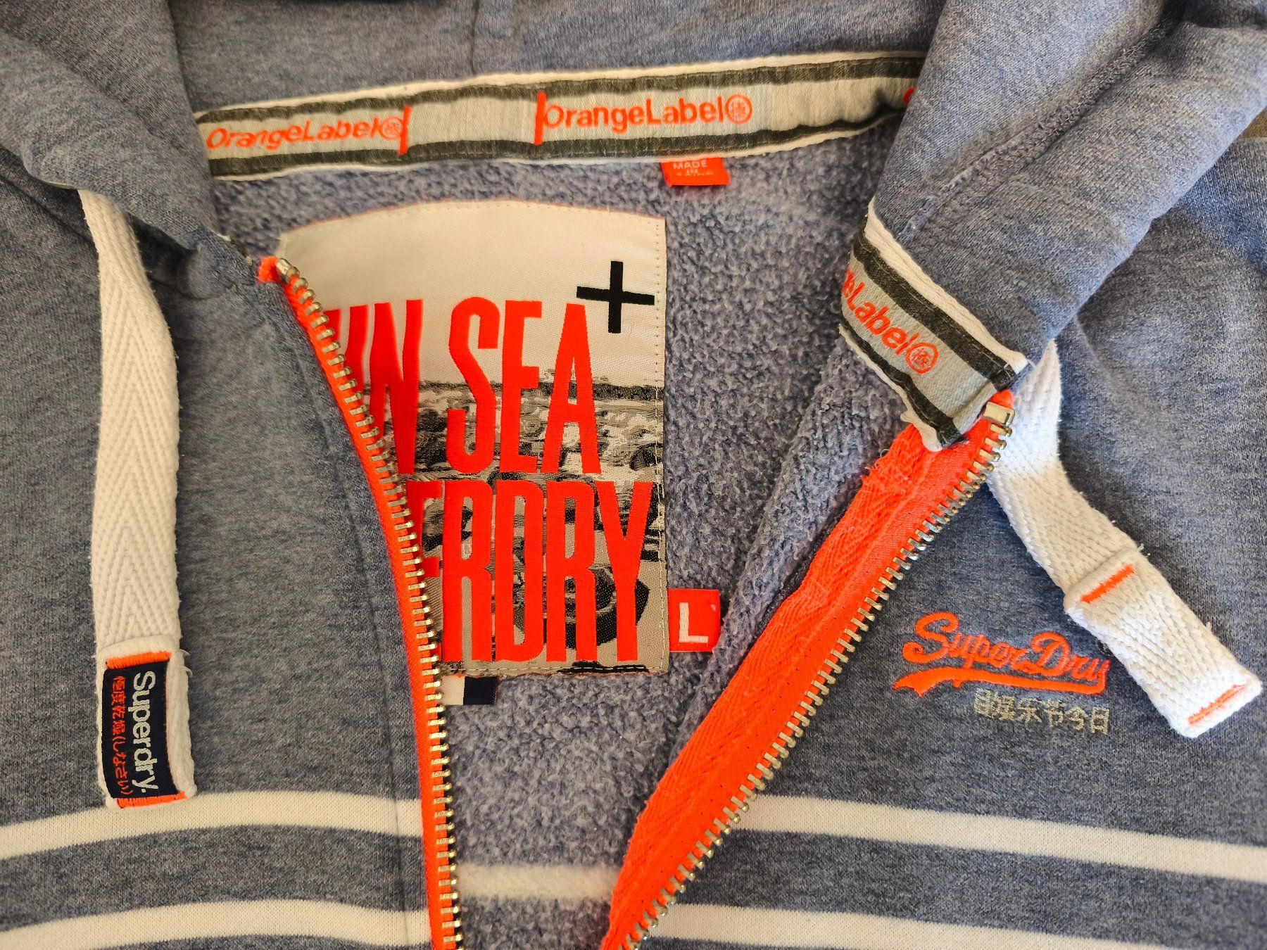 Superdry Maglioni & Felpe: Superdry sweat zippé rayé bleu/blanc, taille L – Usato da Genève venduto da lnicoGE 1