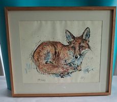 Fritz Hug,  Lithographie, Fuchs, handsigniert, Nr. 77/200
