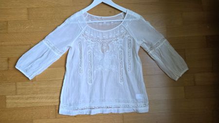 Spitzen Bluse, weiss, Baumwolle und Seide