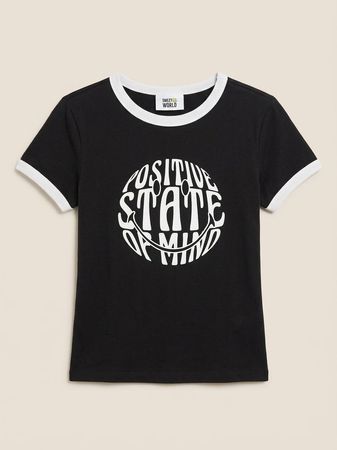 T-shirt H&M Smiley nero stampa taglia XXS nuovo