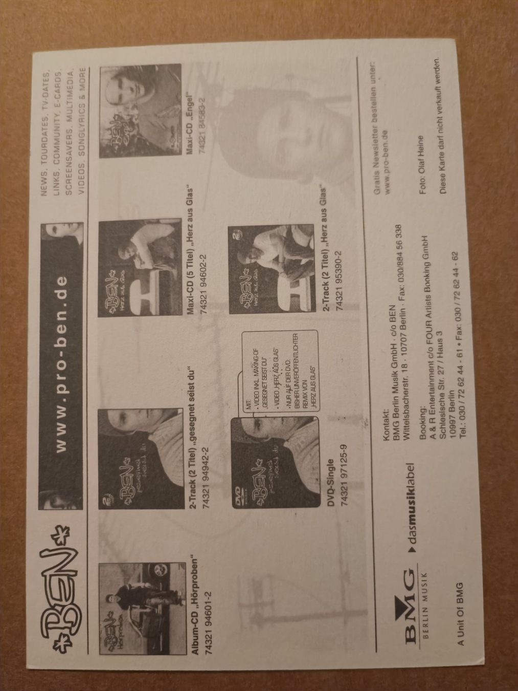 Autografi: Ben - handsignierte Autogrammkarte – Usato da Menziken venduto da Artographs 1