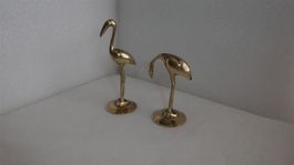 zwei Figuren Messing Messingfigur Vogel Storch Reiher