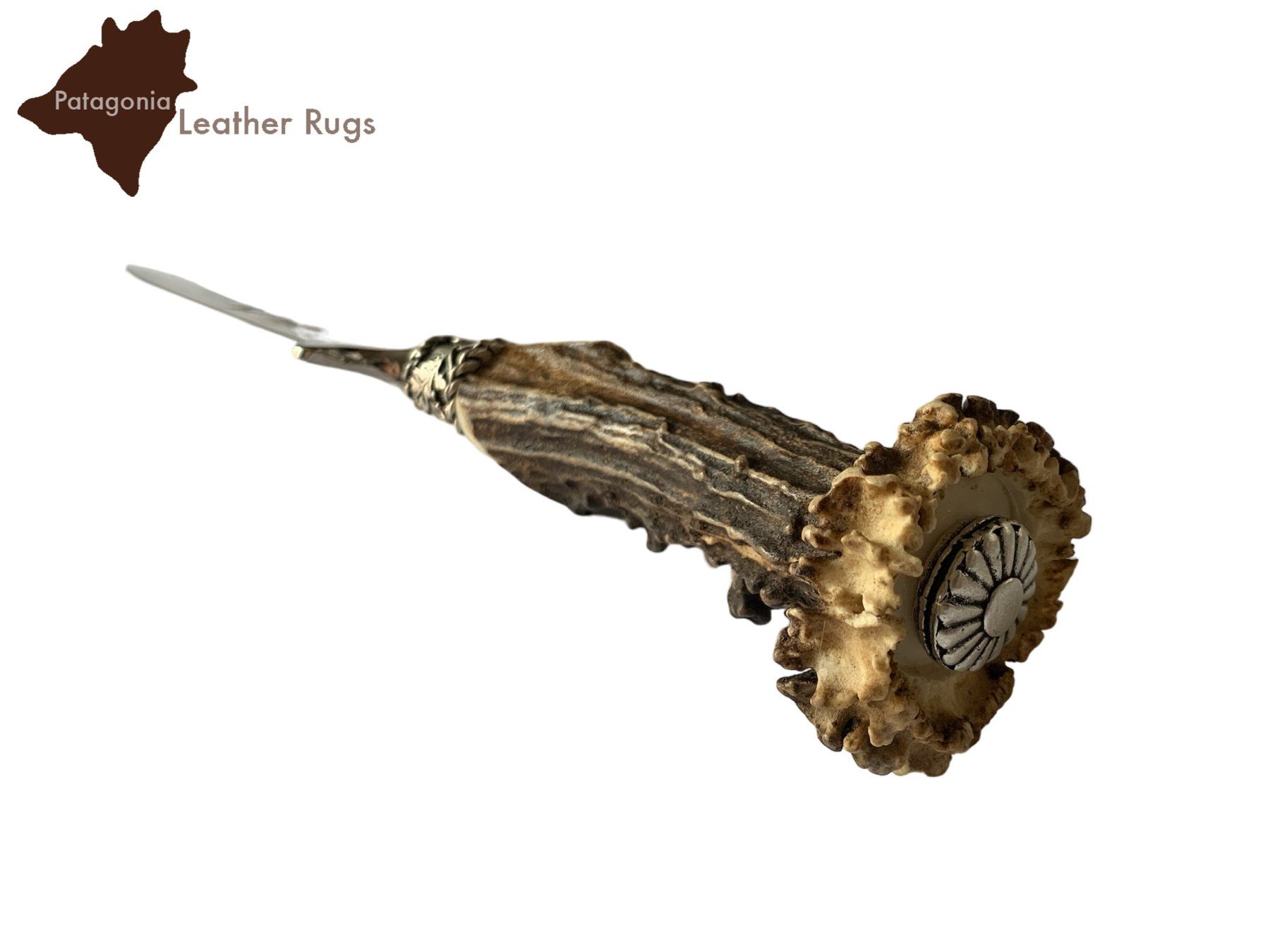 Accessori: Messer mit Griff aus echtem Hirschgeweih mit Lederscheide – Nuovo e nell'imballaggio originale da Arbedo venduto da patagonialeatherrugs 6