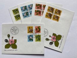 5 FDC Pro Juventute Früchte des Waldes 1973 ET