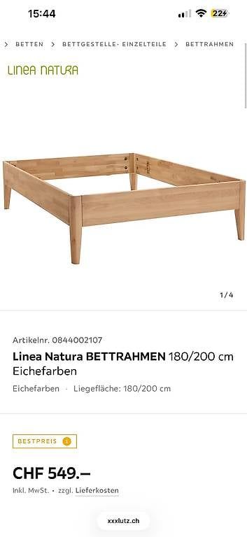 Letti: Linea Natura BETTRAHMEN 180/200 cm Eichefarben – Usato da Beinwil am See venduto da wys_v6b5 1