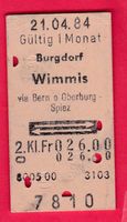 KARTON BILLETT, BURGDORF - WIMMIS, 2.KLASSE, RETOUR
