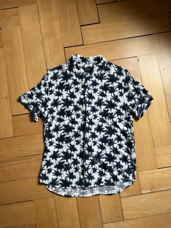 BOOHOOMAN - Hemd weiss-dunkelblau mit Palmen M