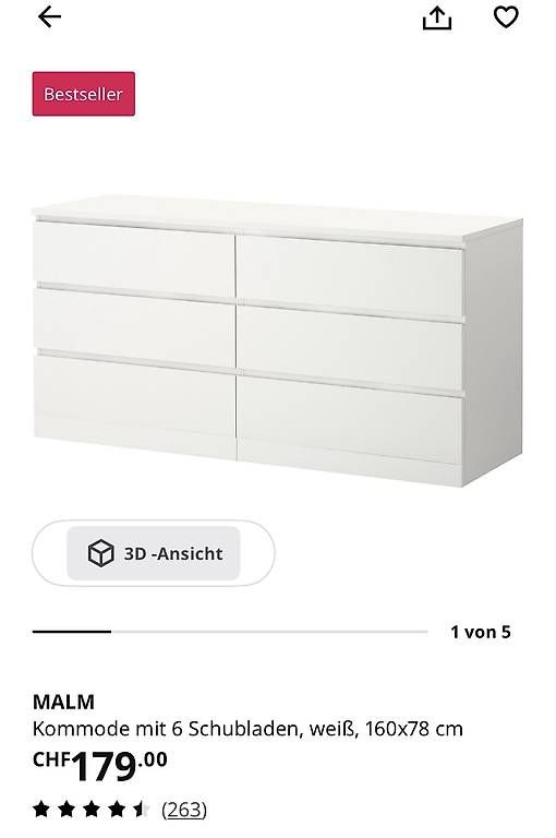 Commodes: IKEA MALM Kommode mit 6 Schubladen  Weiss – D'occasion à Bätterkinden par ger_62pn 2