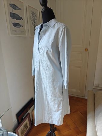Hana San pale blue poplin crisp cotton dress polo collar 38