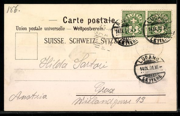 Cartoline postali: Litho Lugano, Uferpromenade mit Postkuts – Usato da Berlin venduto da bartko-reher 1