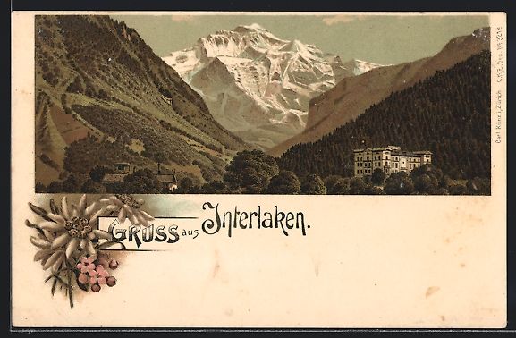 Cartes postales: Litho Interlaken, Panorama mit Hotel – D'occasion à Berlin par bartko-reher