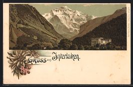 Litho Interlaken, Panorama mit Hotel