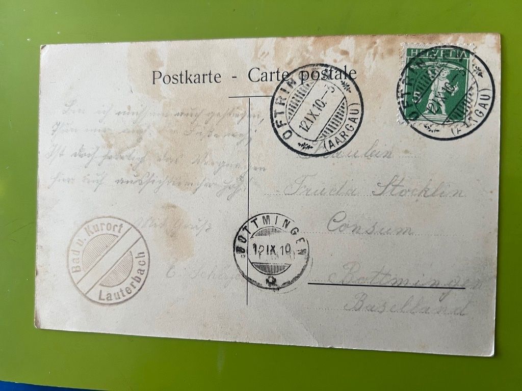 Ansichtskarten: Ansichtskarte Bad Lauterbach bei Oftringen Kr. Aargau 1910 – Gebraucht aus Steinach von Momoco 1