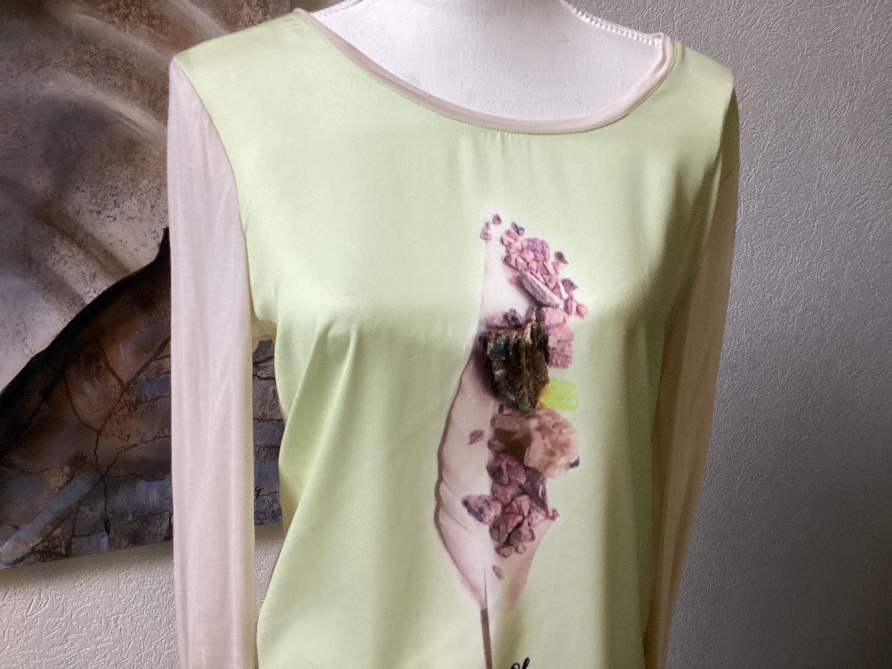 Maison Scotch Camicette: Maison Scotch Bluse/ Shirt Damen Hellgrün mit Print ca. Gr.S – Usato da Homberg b. Thun venduto da Homata 1