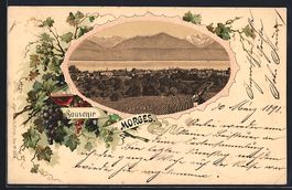 Litho Morges, Totalansicht mit Alpenpano