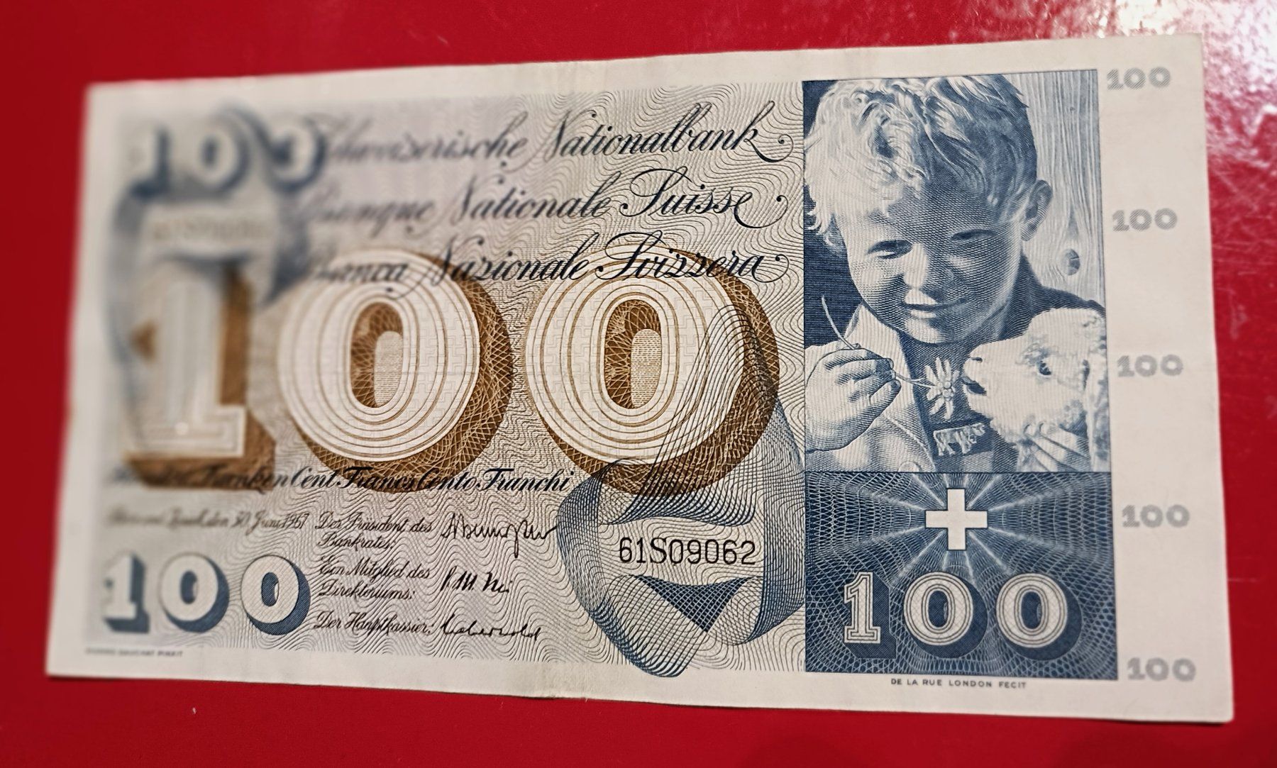 Banknoten: 100.- Fr. CH Note TYP ST. Martin  30.06 .1967 gebraucht – Gebraucht aus Glis von MYS-Wallis2020 3