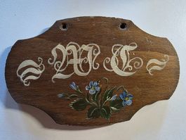 Vintage Klassiker Holz Plakette Schild WC Enzian