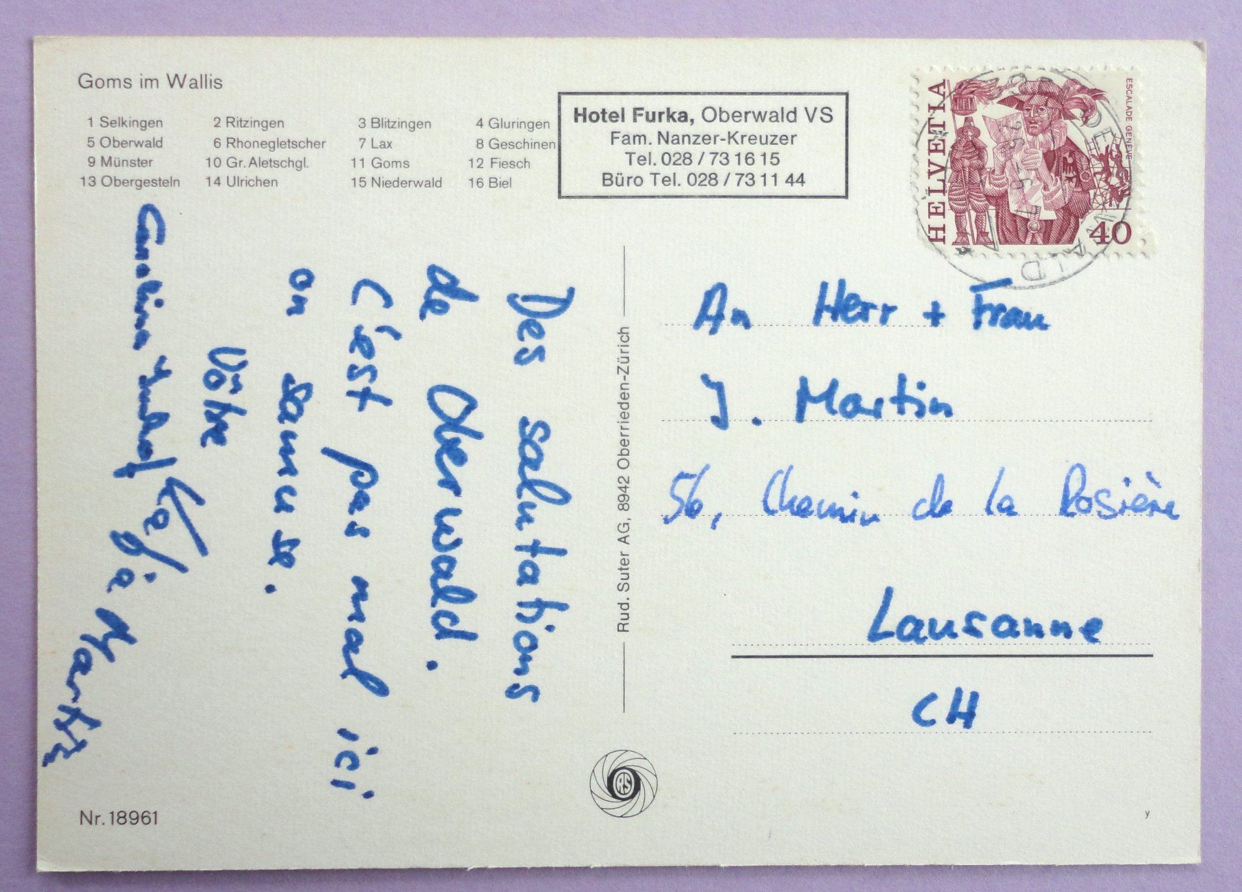Cartoline postali: Goms im Wallis – Usato da Fétigny venduto da Billy2miny 1