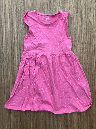 H&M Sommer Kleid, rosa mit Pünktli, Grösse 98/104 🛍️
