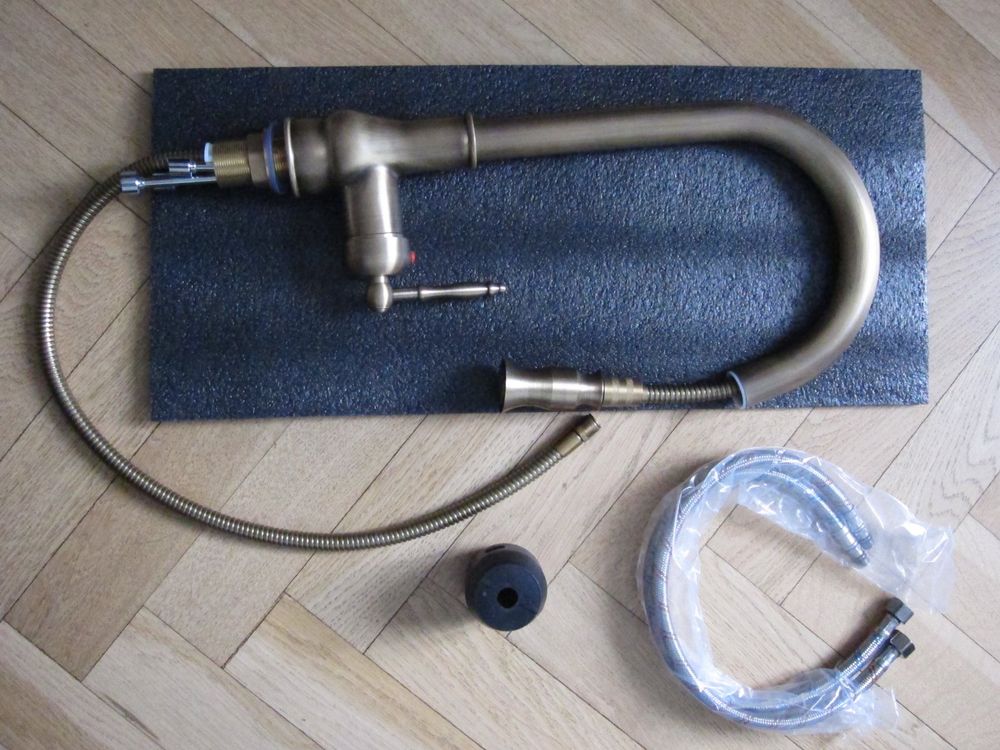 Küchenarmatur Einhand-Mischer Aus Messing – Schwarz, Für Waschbecken, Inkl. 2 Rohre