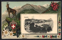 Litho Luzern, Raddampfer am Landesteg