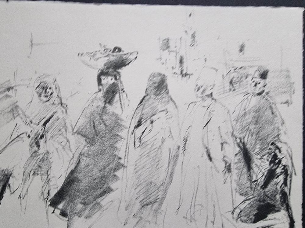 KÜNSTLER UNLESERLICH SIGNIERT LITHOGRAPHIE GRÖSSE 32X24CM 2