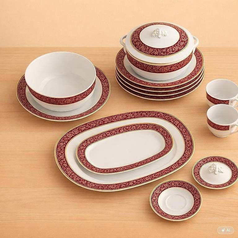 Set di piatti: Langenthaler Tafelservice Château Goldrand rot – Usato da Bützberg venduto da Jolikoelli62 1