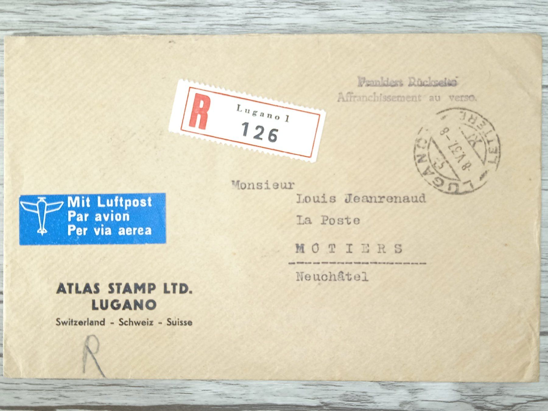 Tutti i francobolli: TR90 Enveloppe + Timbre Suisse 1937 – Usato da Cousset venduto da Patrick_Collections 1