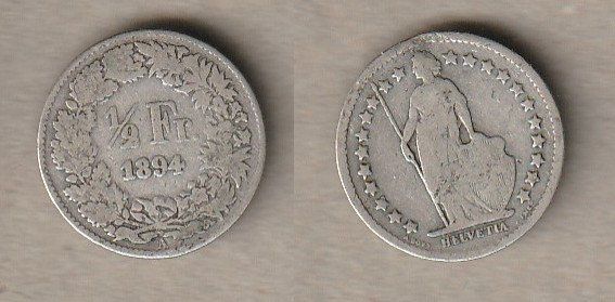 Alle Münzen: 1/2 Franken 1894 – Gebraucht aus Allschwil von Coinfreak