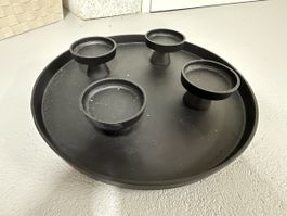 Schwarzer Adventskranz mit 4 Kerzenhaltern