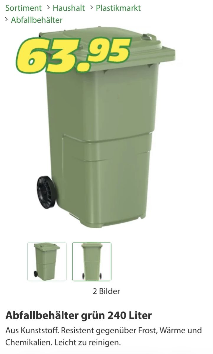 Sonstiges für Büro & Gewerbe: Abfallbehälter/Grüncontainer grün 240l – Neu (gemäss Beschreibung) aus Kirchberg BE von wimmler 1