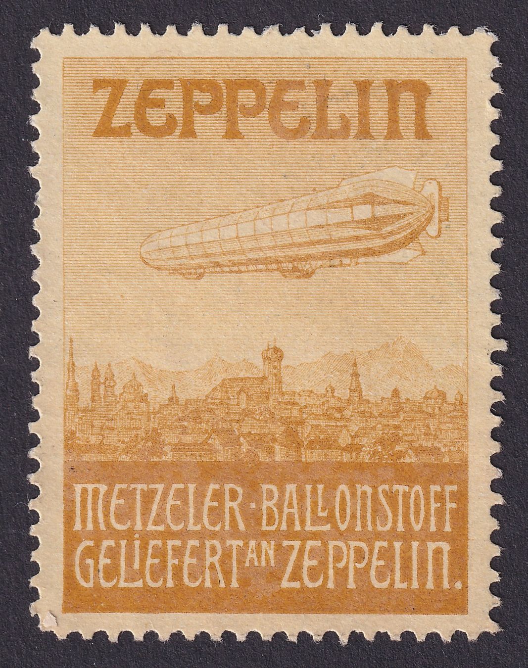 Tutti i francobolli: Flugspende Vignette 1912.7a hellbraun, Zeppelin, Metzeler – Usato da Ebikon venduto da SilvioFreund