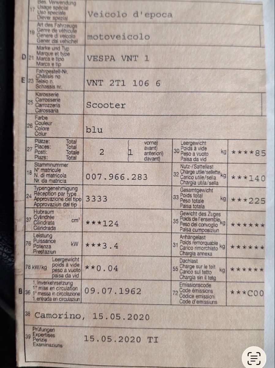 Vespa Scooter: VESPA VNT 1 Veteran 125cm – Usato da Lüchingen venduto da Xijo 8