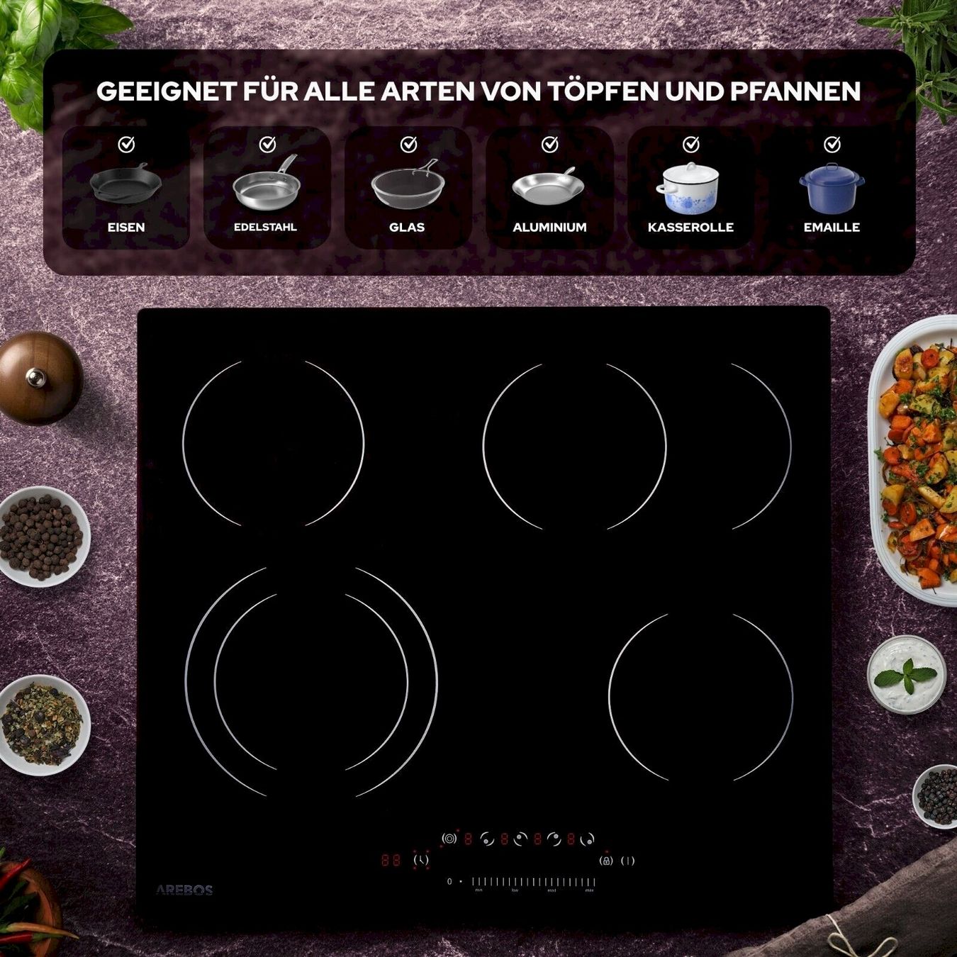 Cucine: Arebos AR-HE-GK4NW Glaskeramikkochfeld – Nuovo e nell'imballaggio originale da Bottighofen venduto da zaap 6