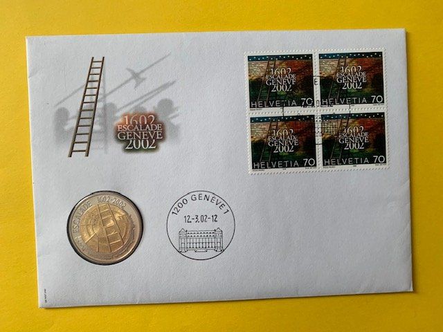 Tutti le monete: Numis-Brief  5.00 CHF Escalade Genève  12.03.2002 – Usato da St-Prex venduto da Epicard