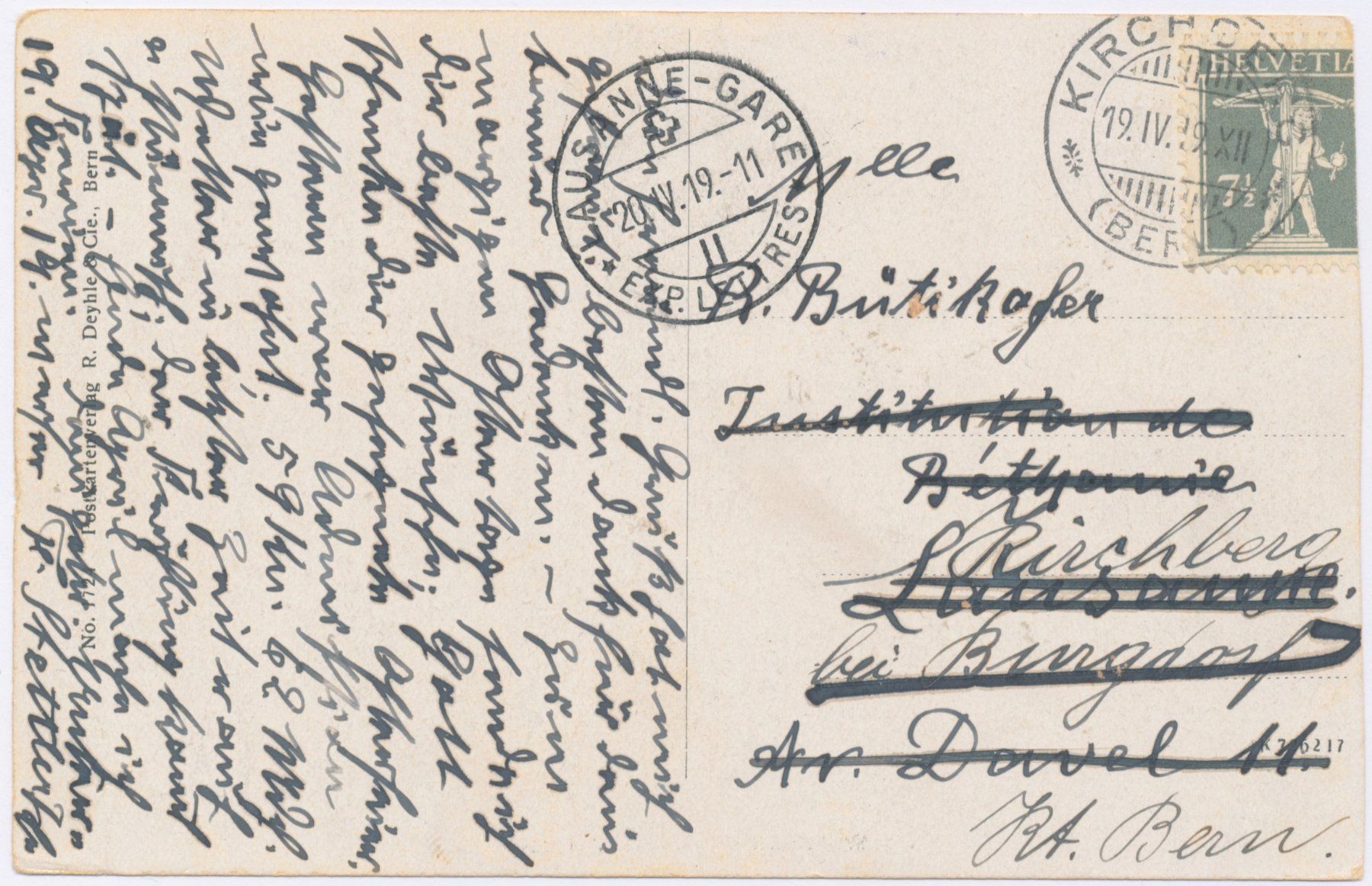 Cartoline postali: Kirchberg 1919 Emme belebt – Usato da Lützelflüh-Goldb venduto da fluidum 1