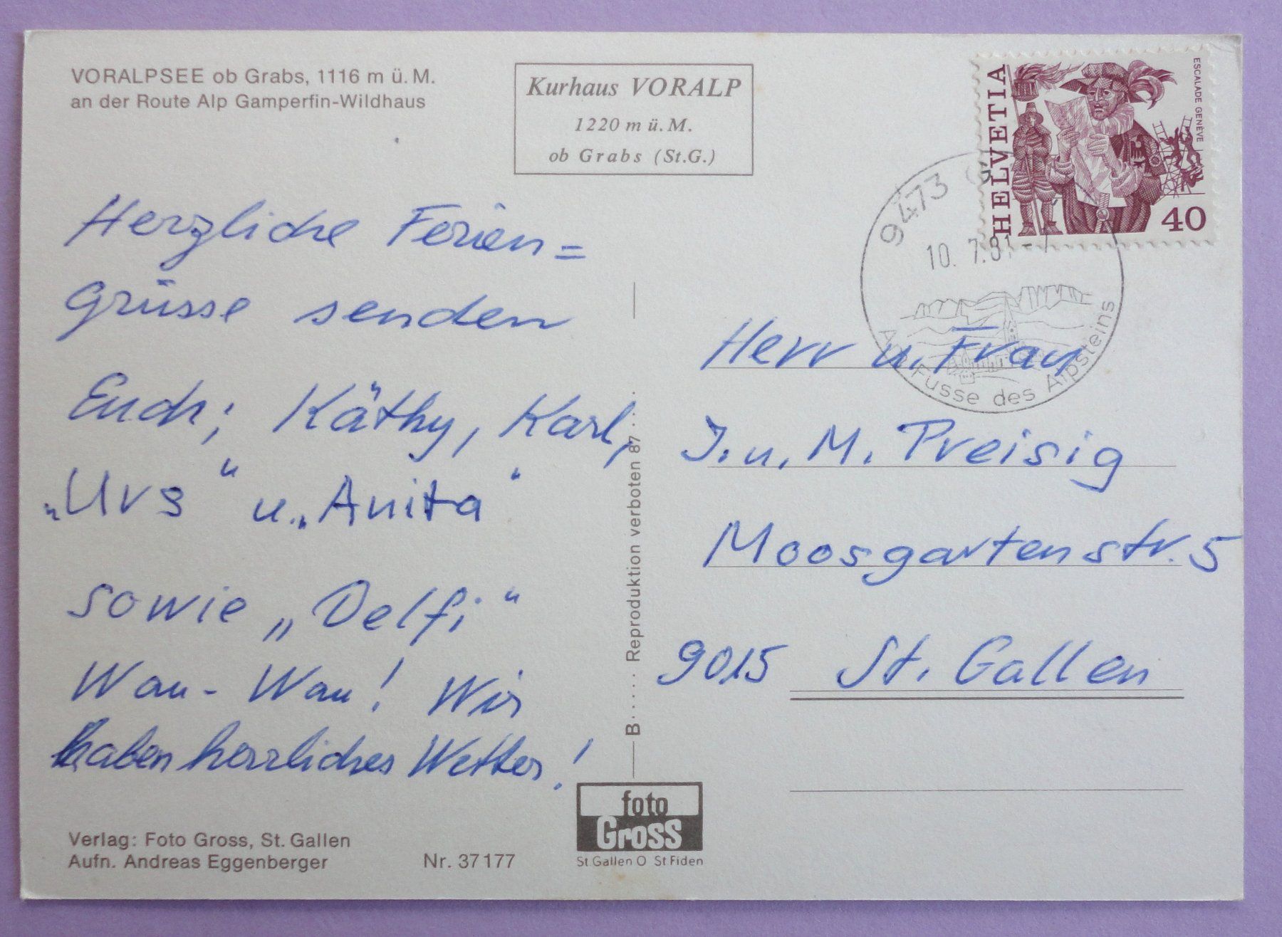 Cartoline postali: Voralpsee ob Grabs, 1116 m ü.M. – Usato da Fétigny venduto da Billy2miny 1