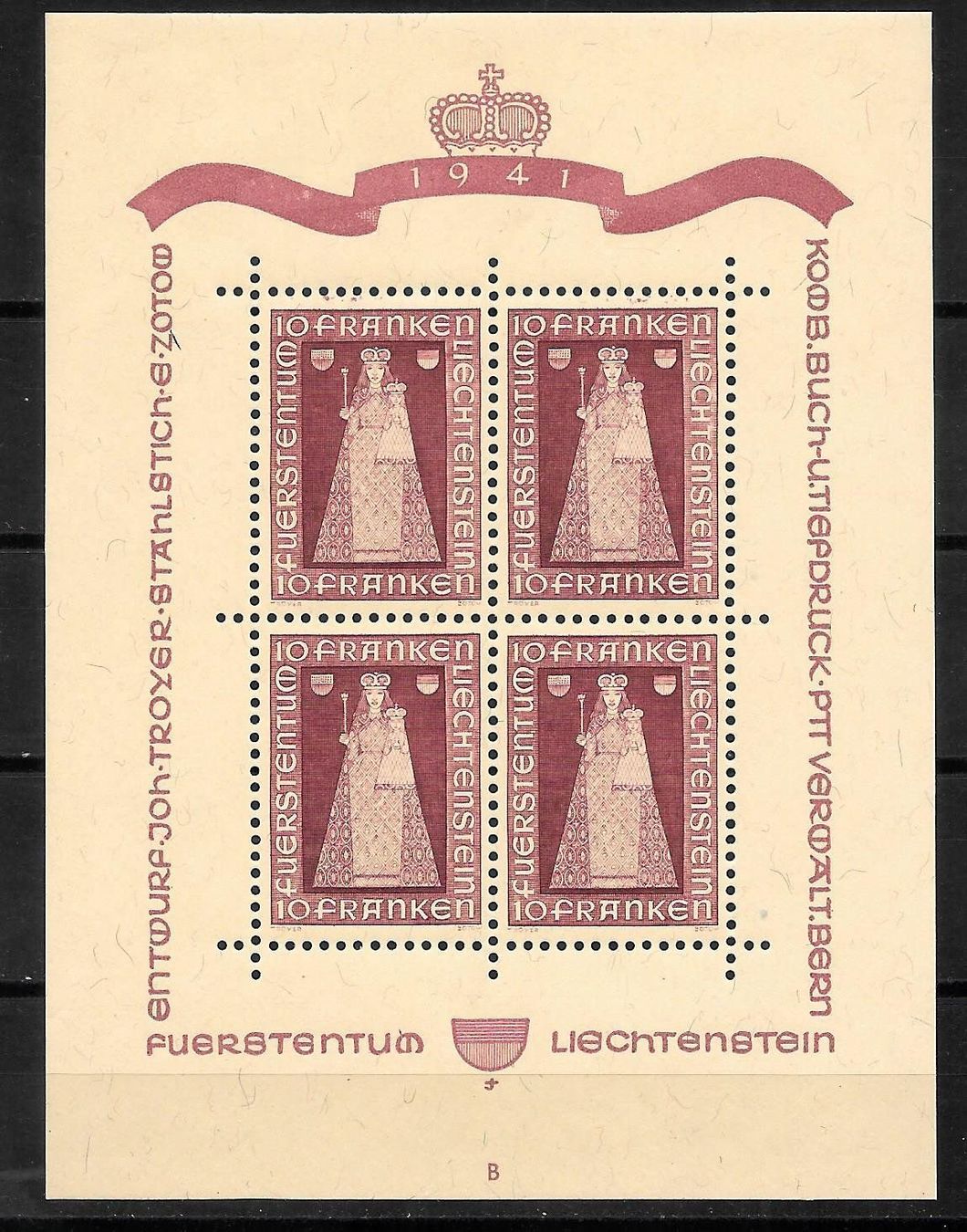 Tutti i francobolli: Liechtenstein Kleinbogen 150I ** 7.7.1941 – Nuovo (secondo la descrizione) da Olten venduto da clotaldi
