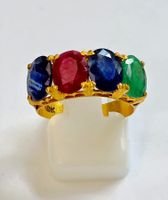 Ring Gelbgold 750 mit Saphir Rubin Smaragd Grösse 54