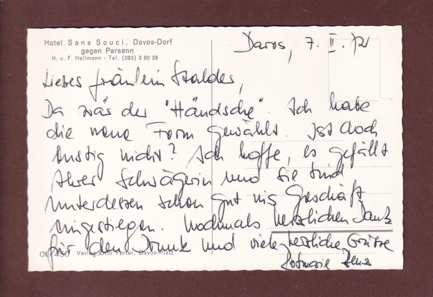 Cartoline postali: DAVOS-DORF - Hotel Sans-Souci – Usato da Pully venduto da nicecards 1