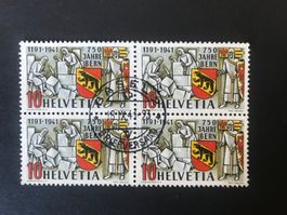 1941, 4er Block 750 Jahre Stadt Bern mit diversen Abarten