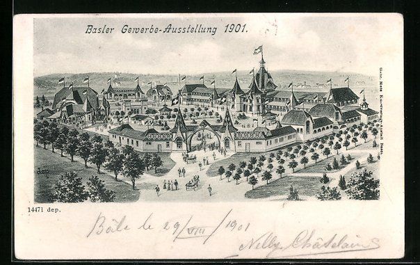 Cartoline postali: Basel, Gewerbe-Ausstellung 1901, Geländ – Usato da Berlin venduto da bartko-reher