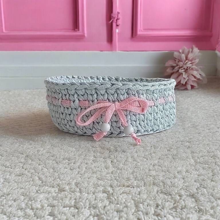 Altro per la casa: Dekokorb mit Schleife 100% Baumwolle Handgemacht Geschenk – Nuovo (secondo la descrizione) da Flawil venduto da Haekelwunsch.ch 2