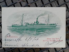 Alte PK / Woermann Linie - Gruss vom Bord Gelaufen 1904