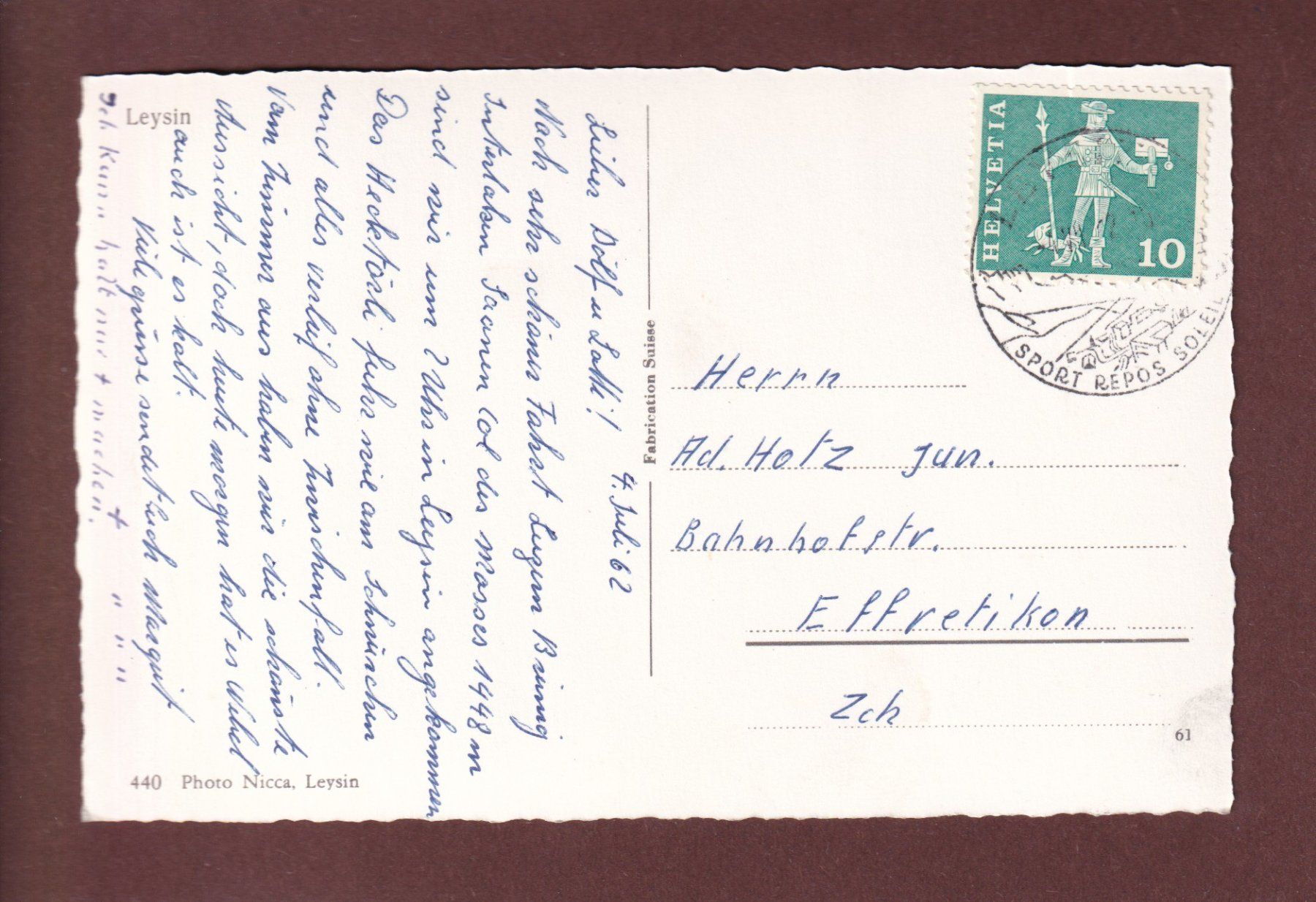 Cartoline postali: LEYSIN - 3 images - 1962 – Usato da Pully venduto da nicecards-shop 1