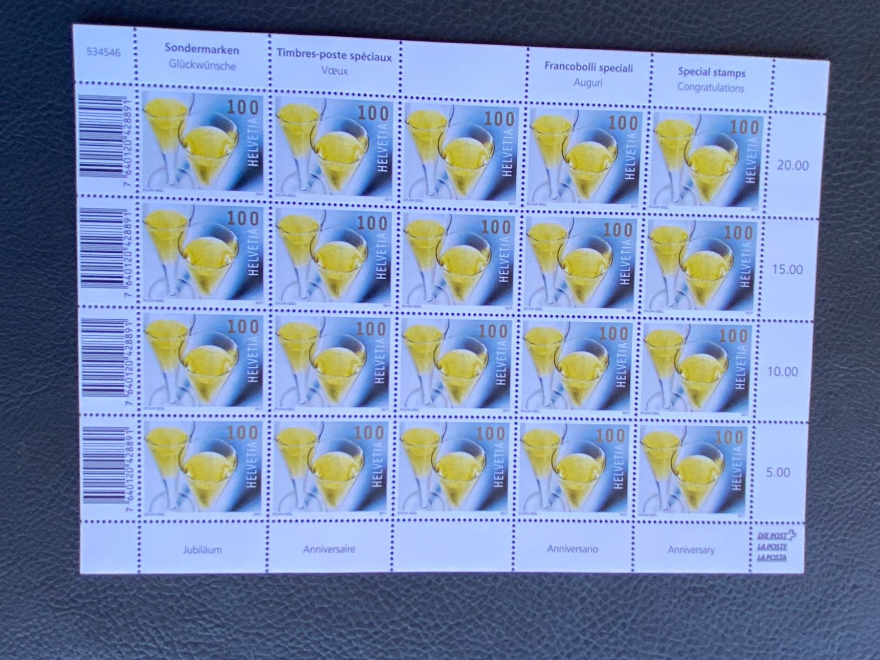 Tutti i francobolli: 2011 Bogen ** Glückwünsche Jubiläum  ZN 1402   postfrisch – Nuovo (secondo la descrizione) da Niederrohrdorf venduto da leni29